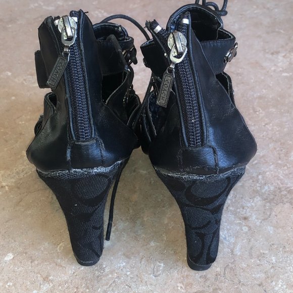 COACH WEDGE SANDLES BLACK LACE UP - Picture 3 of 11